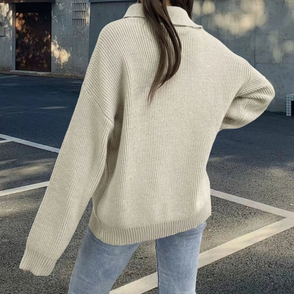 Women's retro turtleneck pullover sweater with oblique zipper design in alpaca wool fleece fabric
