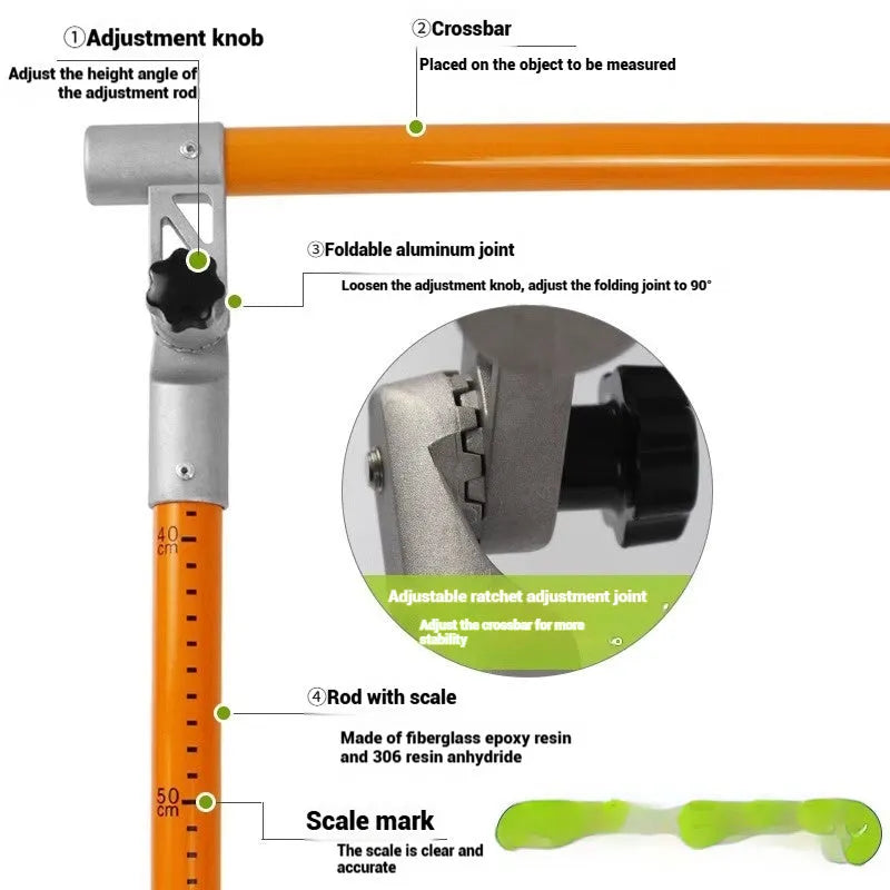 A telescopic cargo truck height measuring rod made from black glass fibre composite, shown extended to its full height.
