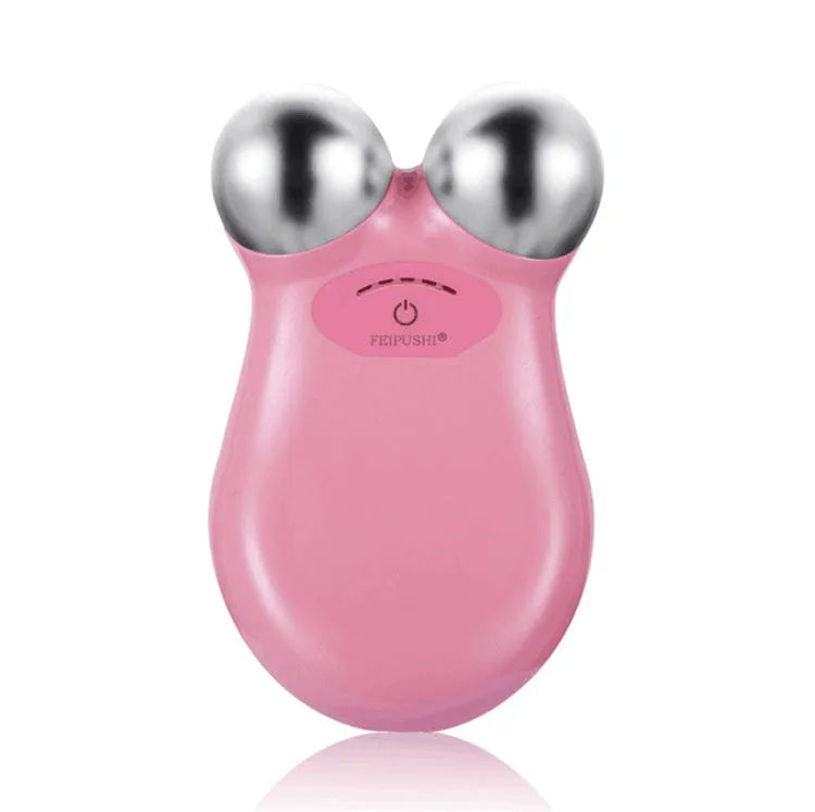 Pink and white micro current facial lifting device with compact design