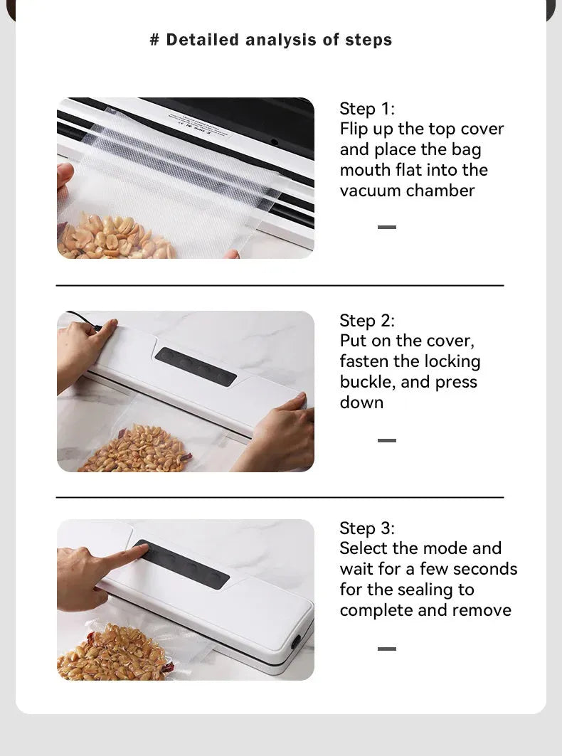 Black automatic vacuum sealer machine for household food preservation with compact design