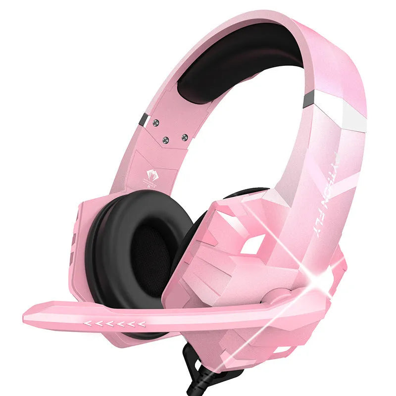 Wired gaming headset with microphone and breathing lights in blue colour with 3.5mm plug
