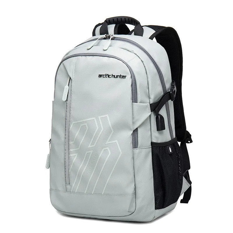 Casual plaid pattern computer backpack in blue with curved shoulder strap, 18-inch size