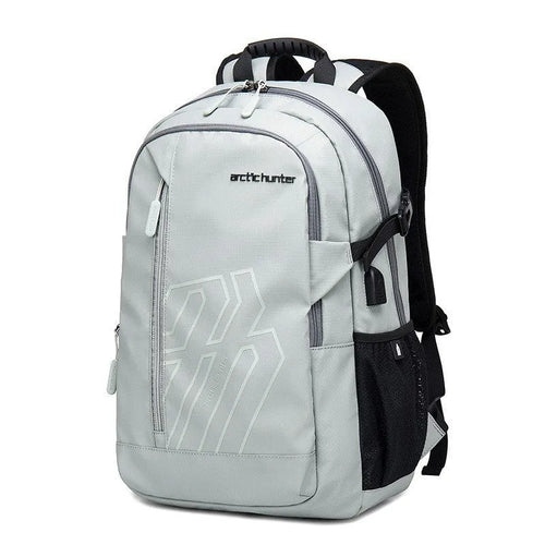 Casual plaid pattern computer backpack in blue with curved shoulder strap, 18-inch size