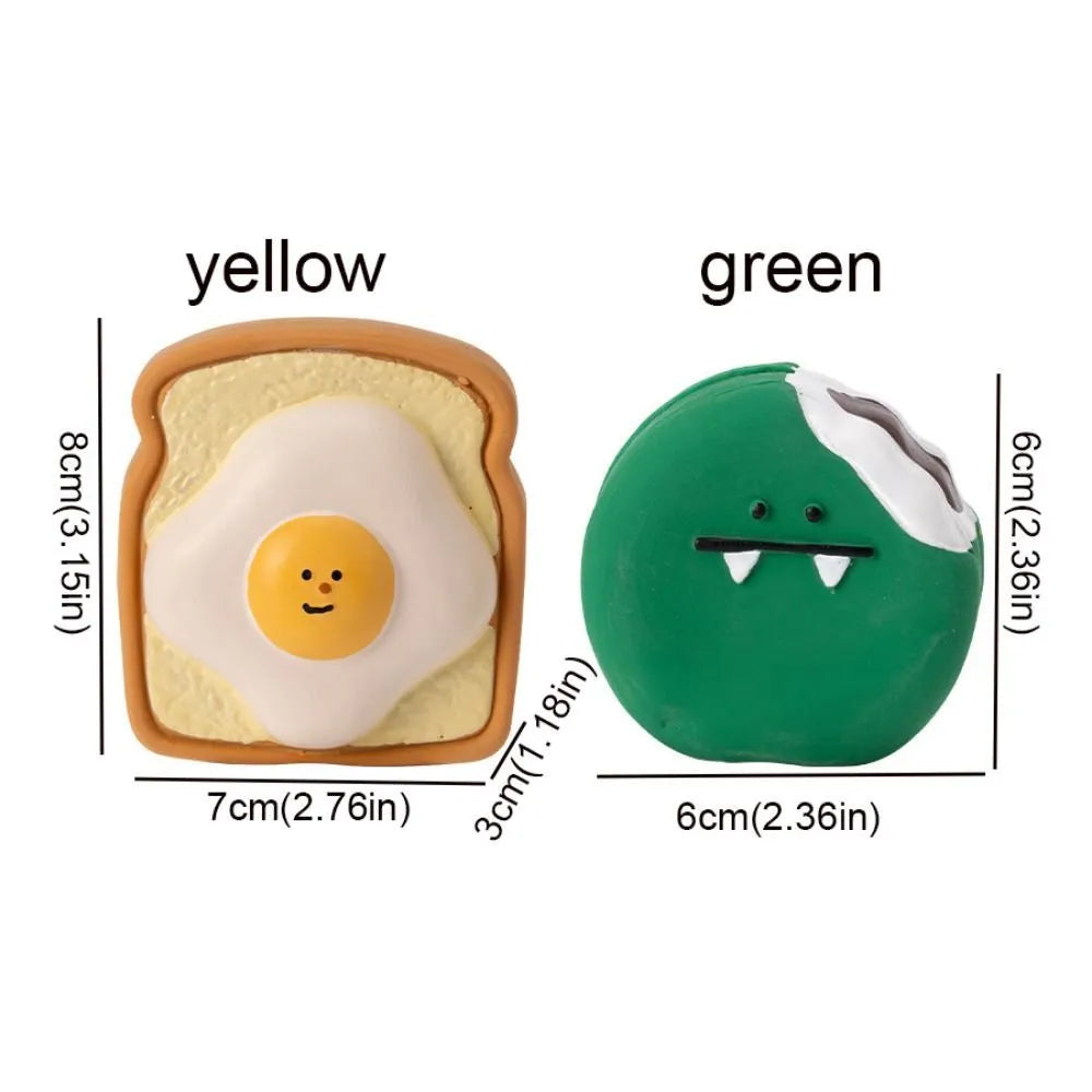 Cartoon patterned latex dog chew toy in egg bread shape with squeaker