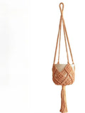 Hand-woven polyester cotton flower pot with net pocket design in brown colour