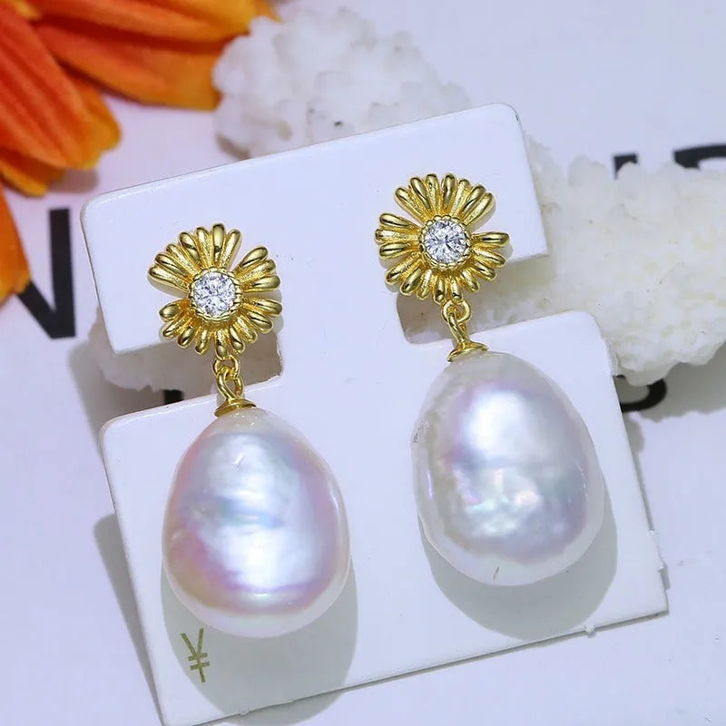 S925 sterling silver baroque flower design drop earrings in silver and gold finishes