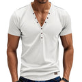 Men's loose V-neck sports top with button detail in chemical fibre blend fabric
