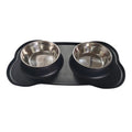 Large silicone dog bowl with a shiny stainless steel inner liner, shown in blue colour.