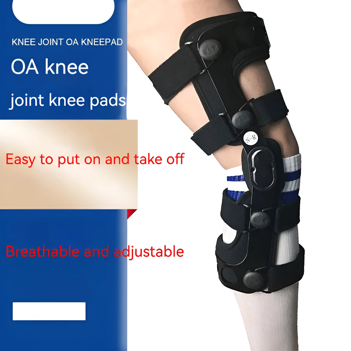 Black anterior ligament knee pad with adjustable straps and side stabilisers for ACL MCL LCL support