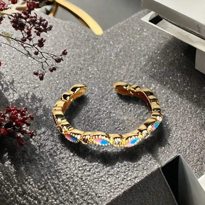 Adjustable copper gourd ring with vintage oil dripping finish and New Chinese style decoration