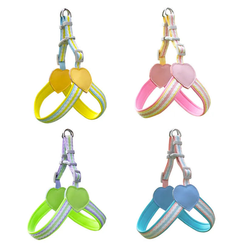 Nylon dog walking chest strap and hand-holding rope in pink, blue, yellow, or green