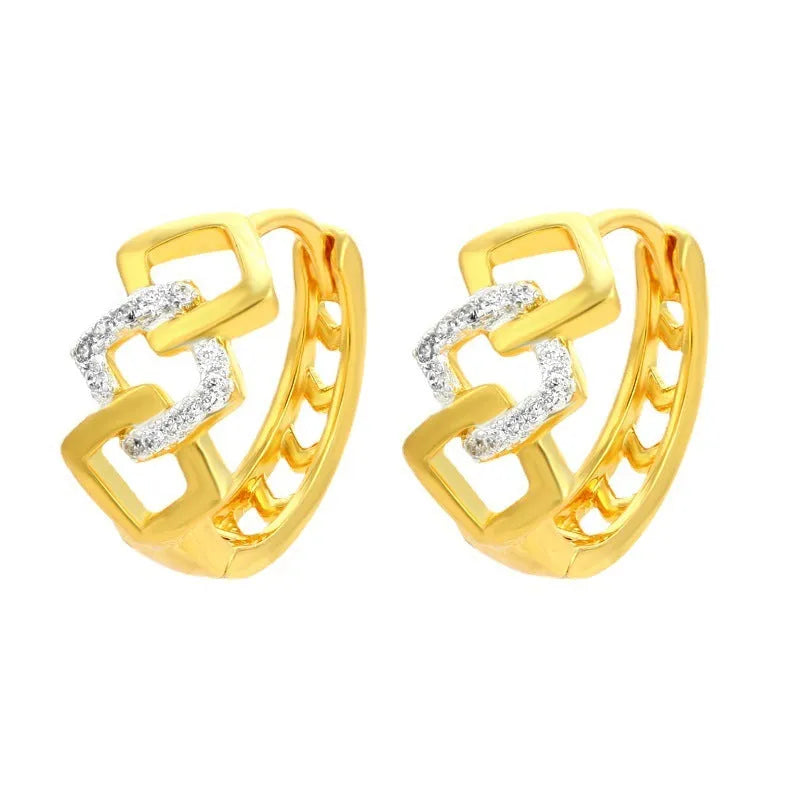 Gold geometric hollow out alloy earrings with colour separation ear clip design