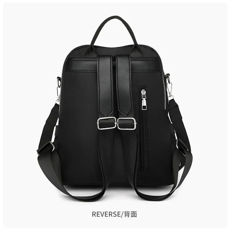 Simple black PU commute backpack with three-dimensional pocket and large capacity