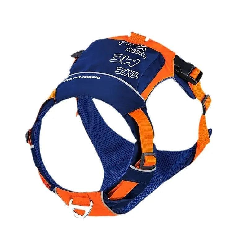 Orange blue nylon dog chest strap vest with hand rope in adjustable vest-style design
