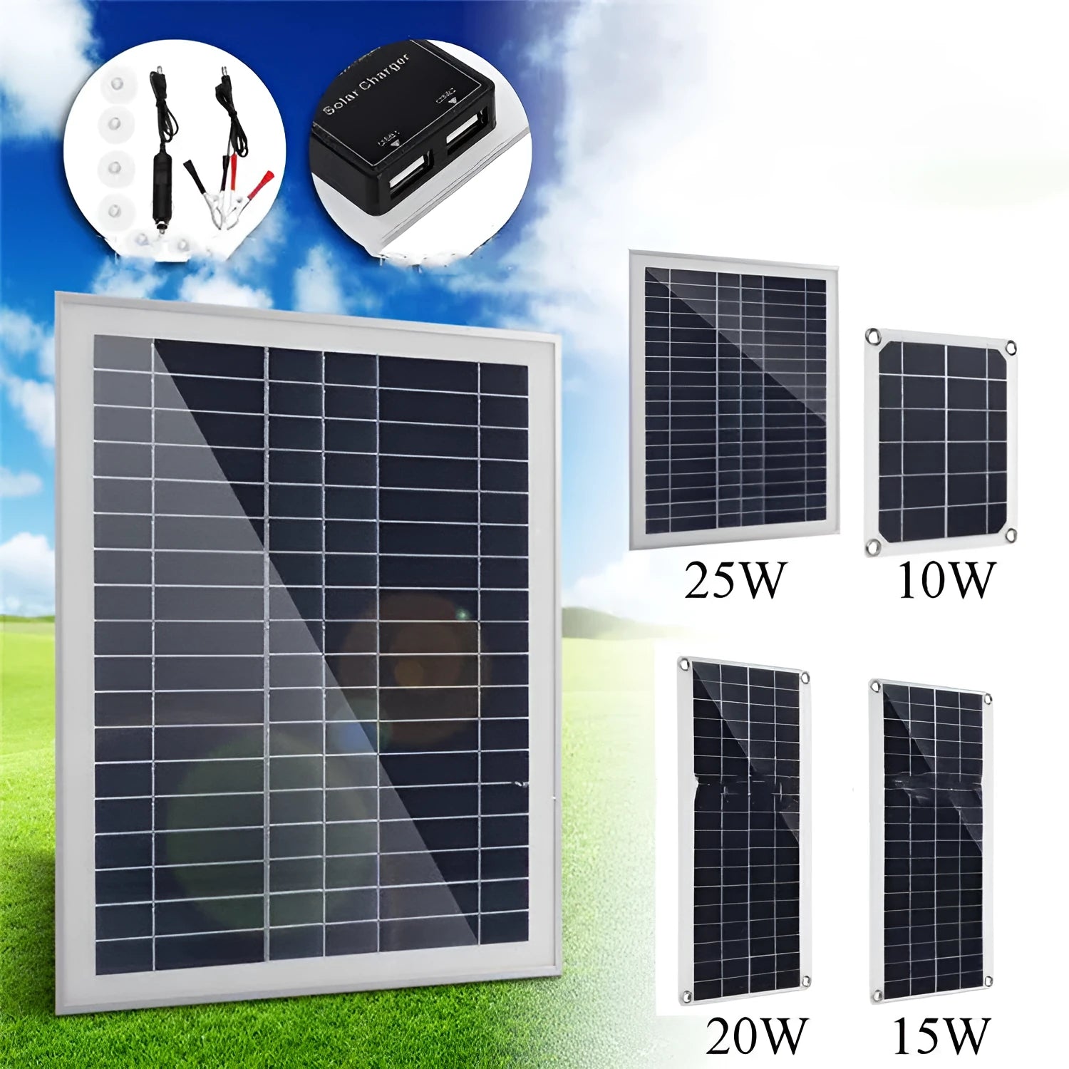 Polysilicon solar panel charger with dual USB ports for outdoor mobile phone and tablet charging