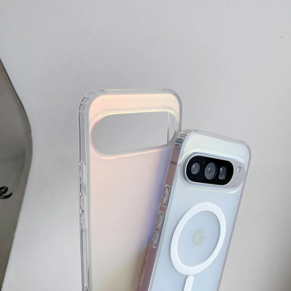Colourful laser frosted matte phone case for Google models on a transparent background.