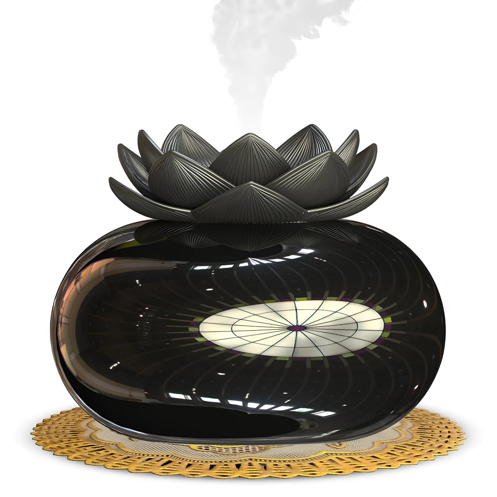 Pure black round USB aromatherapy humidifier on a surface