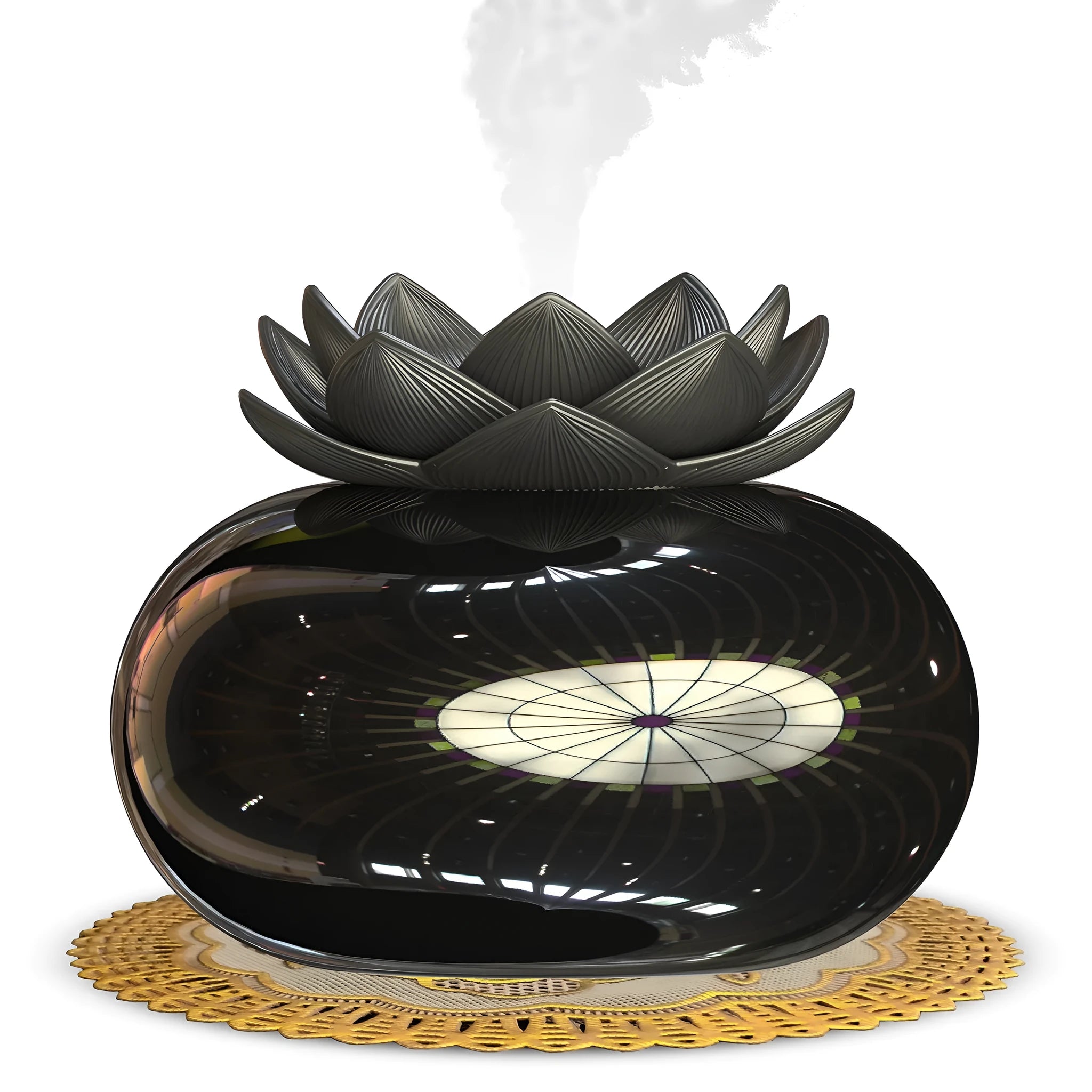 Pure black round USB aromatherapy humidifier on a surface