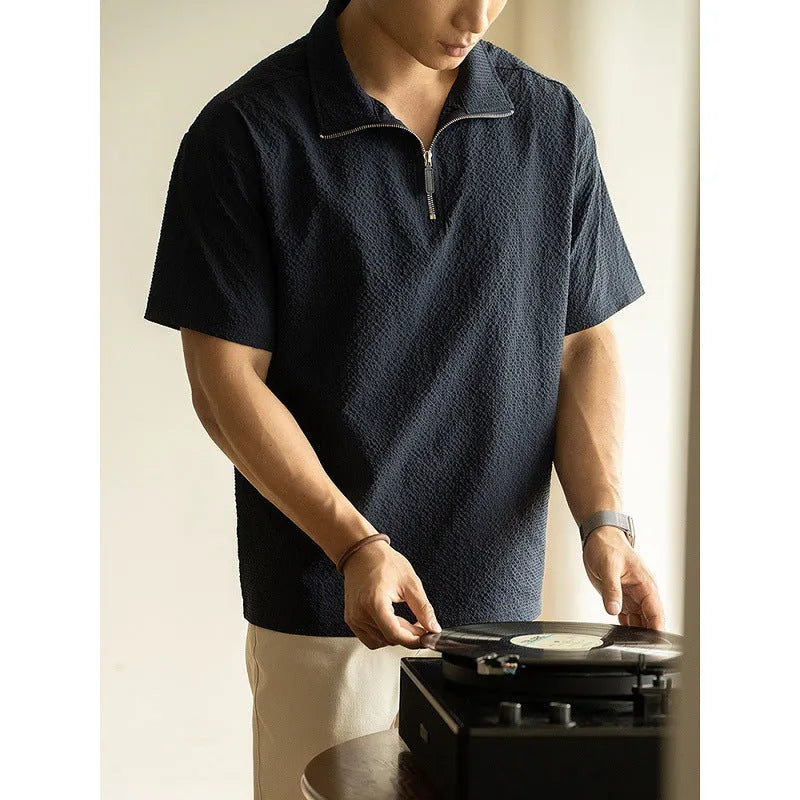 Men's ice silk short sleeve T-shirt in cedar green colour with loose fit summer design