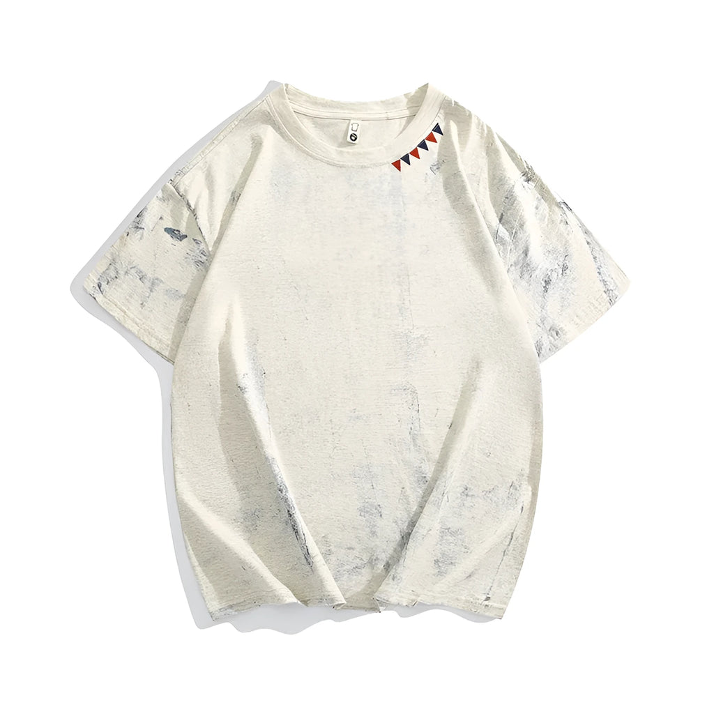 Grey tie-dye printed T-shirt with loose fit and short sleeves
