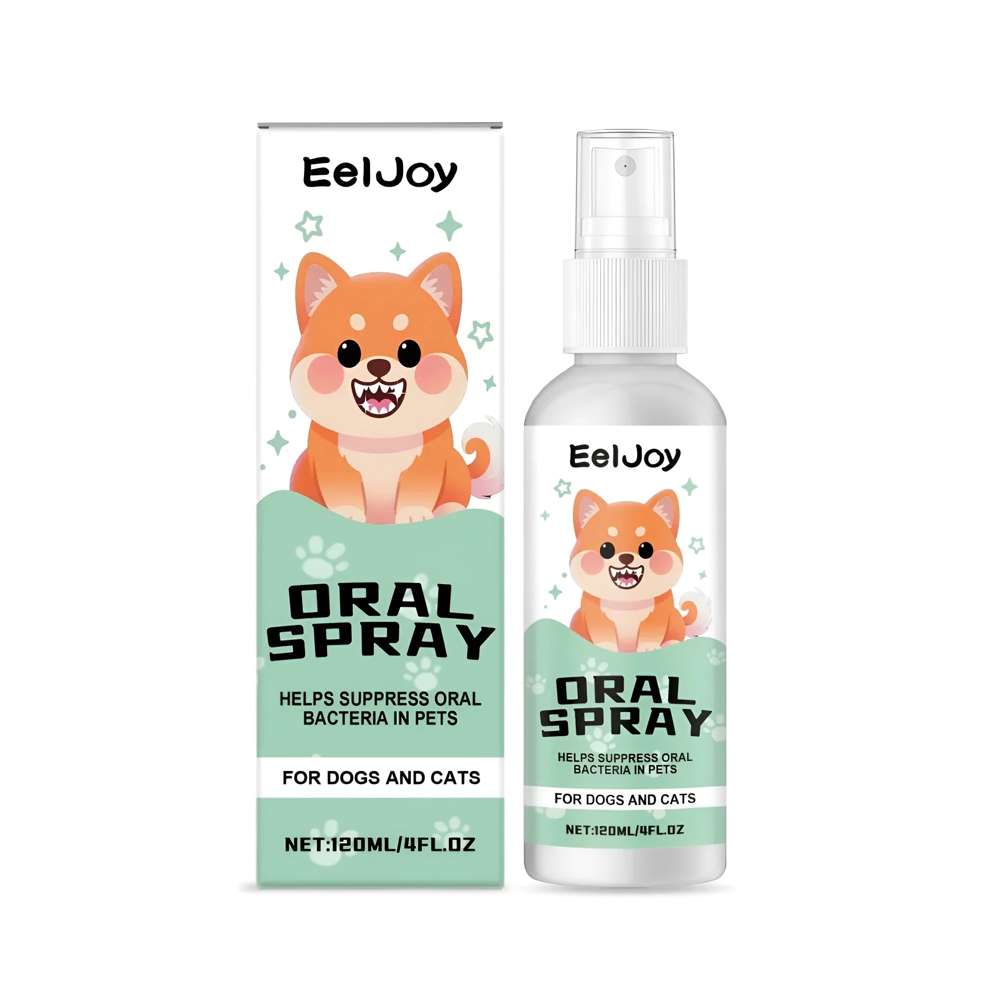 120ml bottle of chlorhexidine and mint pet oral spray for dogs and cats.