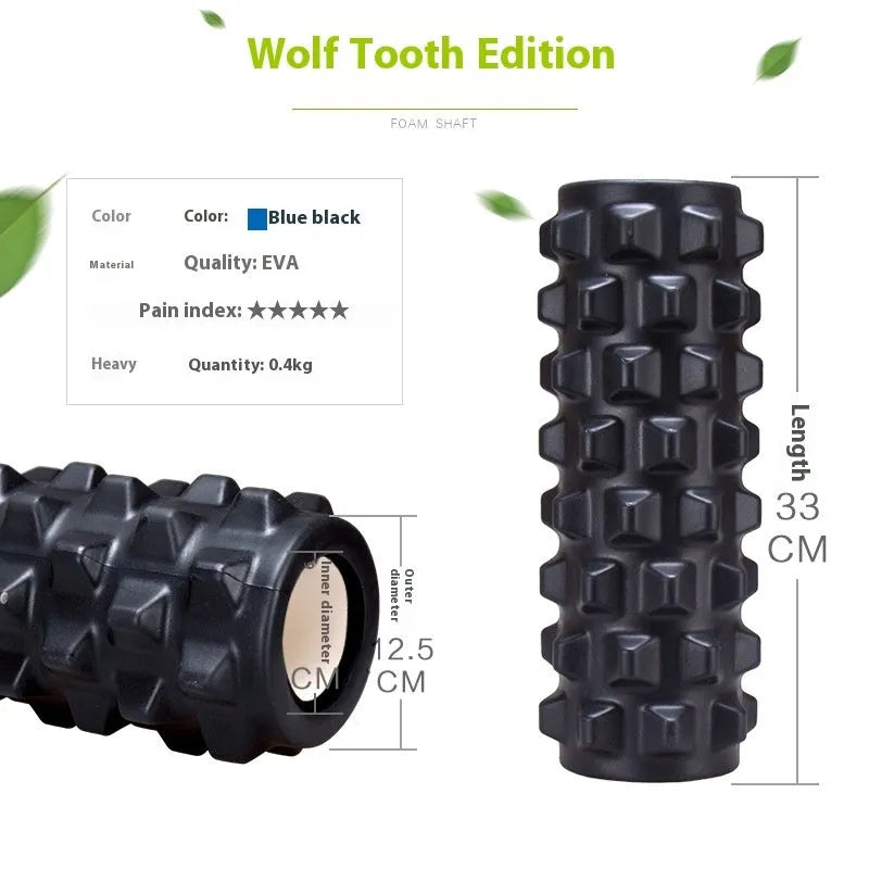 Six black foam roller massage bars showing 33cm length and cylindrical shape