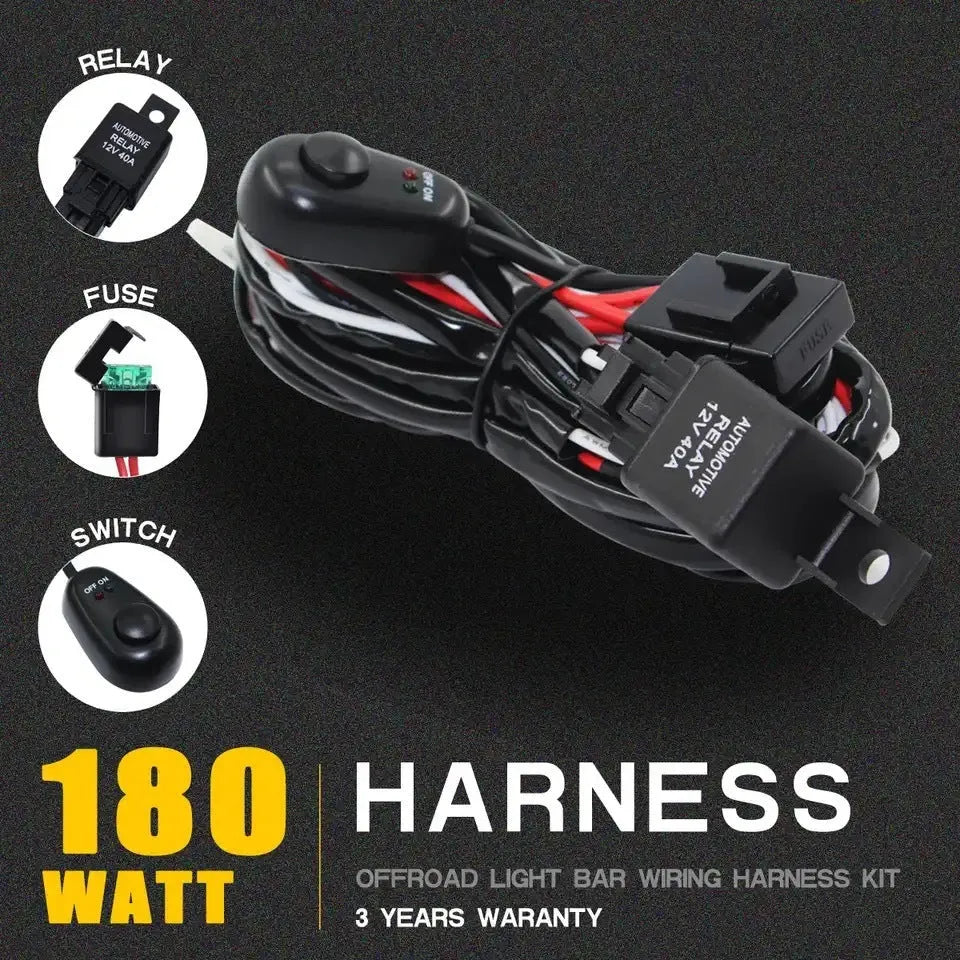 2 metre silicone automotive wiring harness for LED work lights with one-to-two splitter connections