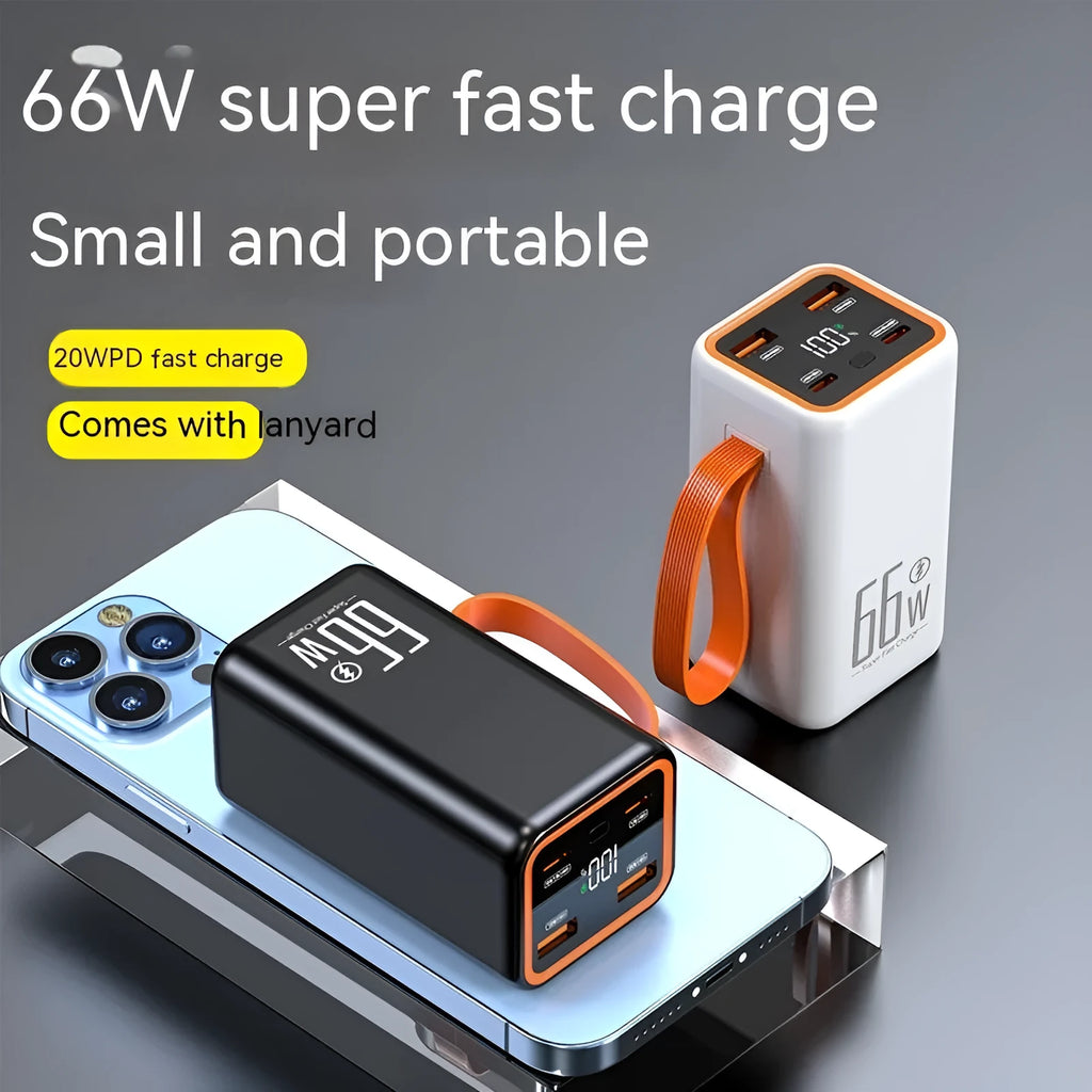 PD66W Fast Charge 20000 mAh power bank in black and white colour options, showing creative design.