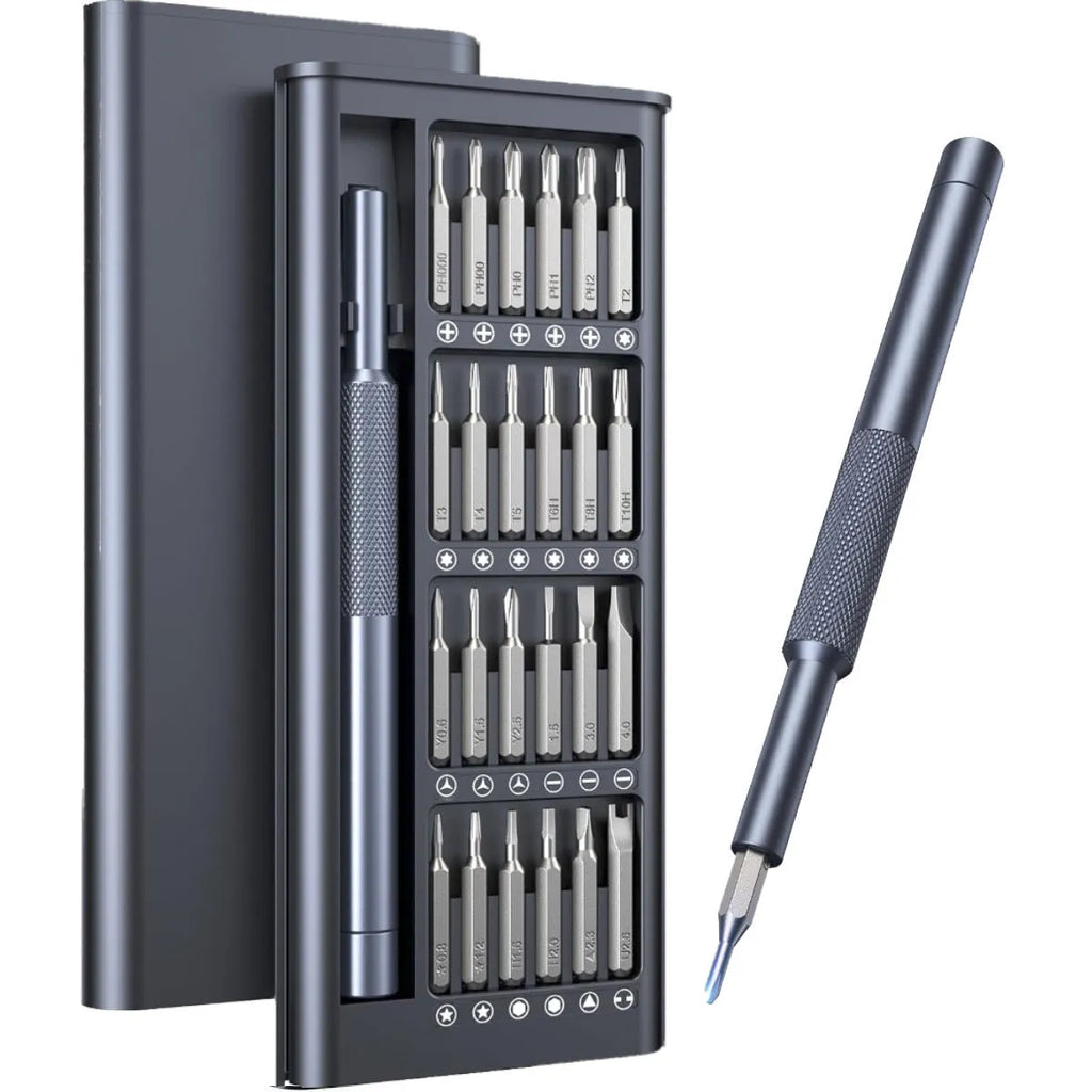 25-in-one magnetic screwdriver set with chrome vanadium steel bits and ABS knurled handle.