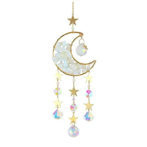 Moon-shaped K9 crystal car pendant hanging from rear view mirror with 420mm length