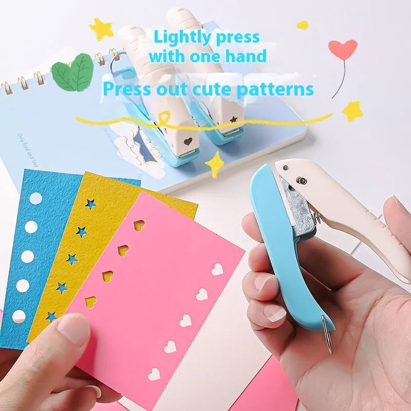 Small manual punching machine showing love, star, 4mm and 6mm round embossed patterns for kindergarten crafts