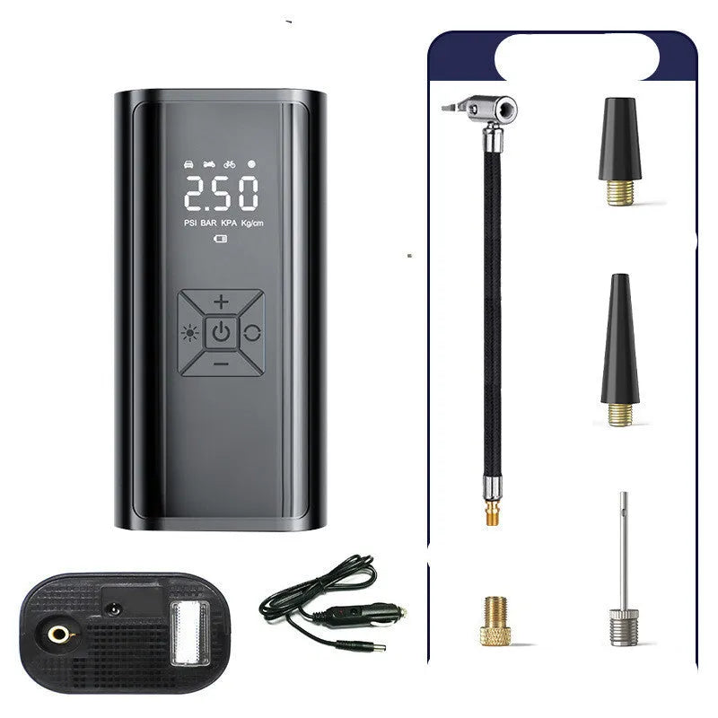 Digital display car tyre pump with LED light and USB port for wireless inflation