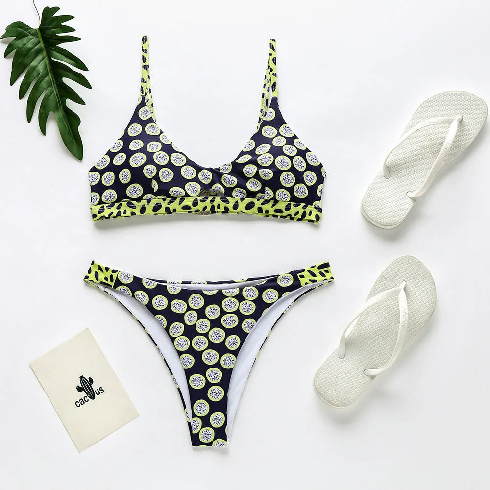 Women's black and white dot bikini set and red and white stripe bikini set for swimming.