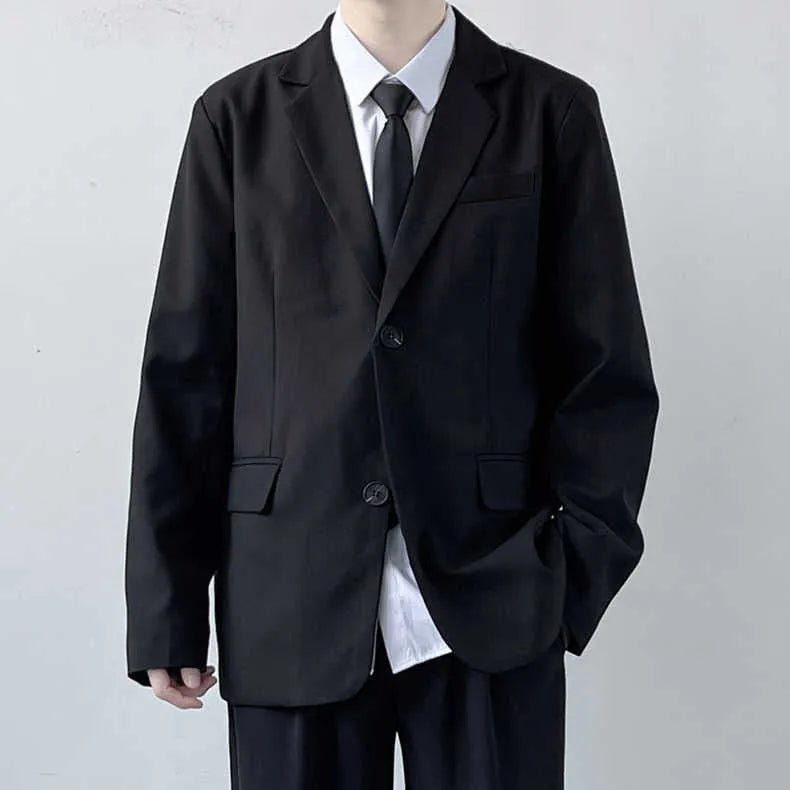 Men's plus size college style suit jacket and trousers with white shirt and tie formal set