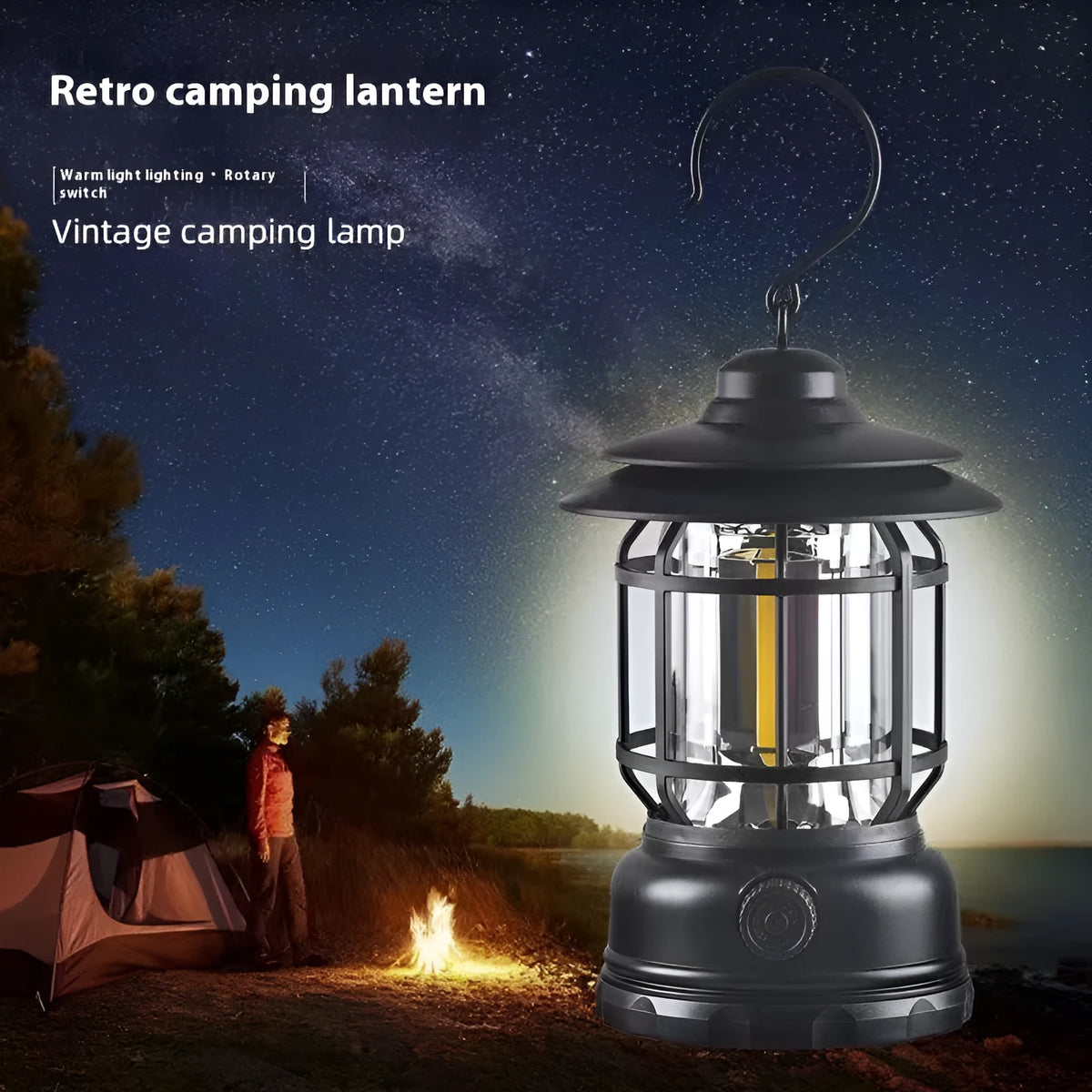 Portable camping head lamp lantern in dark green, black, or red with three power type options