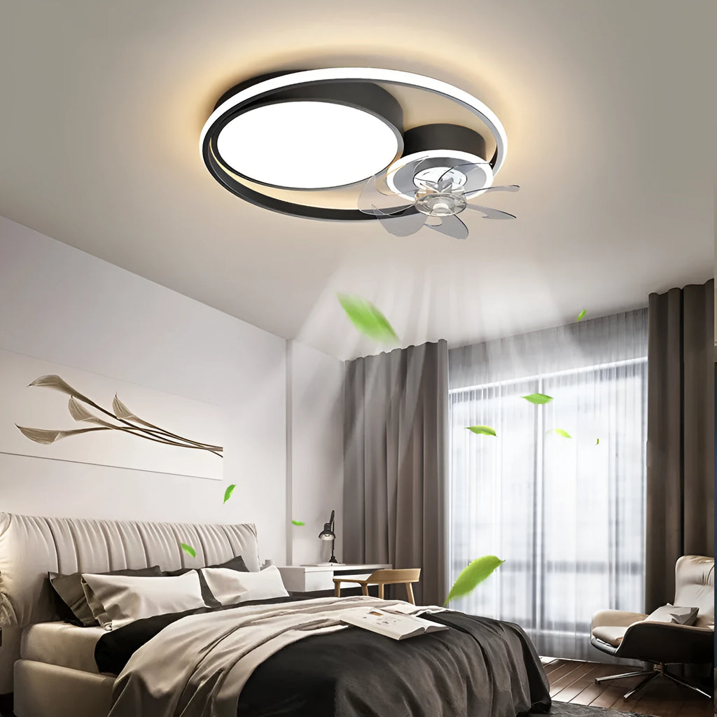 Black or gold ceiling fan light with 48cm metal blades and an acrylic lampshade