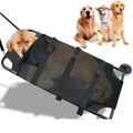 Large black aluminium alloy pet stretcher in folded configuration for emergency dog transport