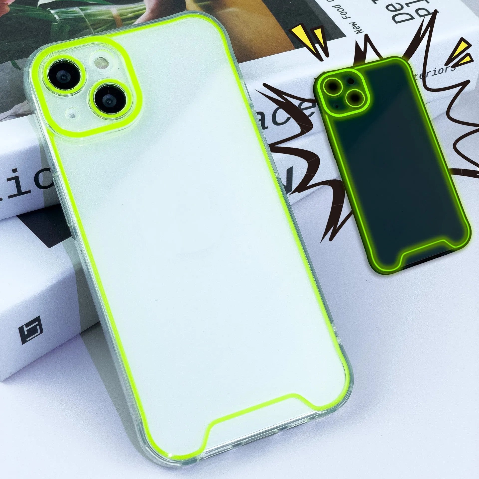 Glow in the dark green soft shell TPU iPhone case for Christmas on an iPhone 14