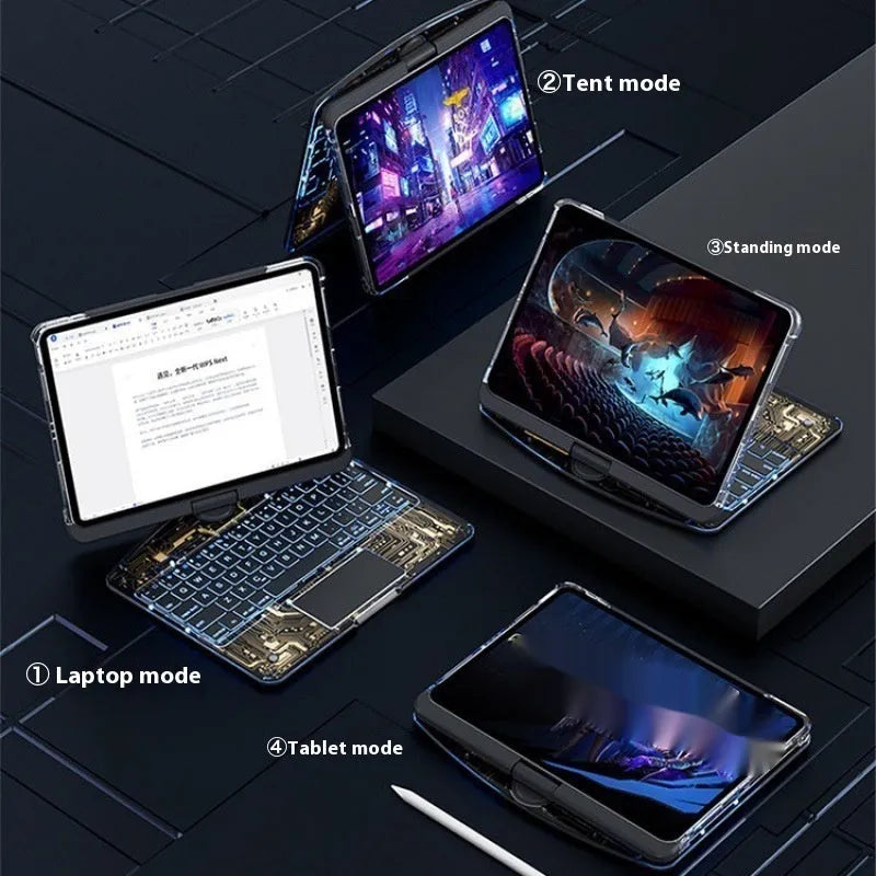 Transparent rotating wireless keyboard protective case for 10.9-inch iPad Air tablet on a table