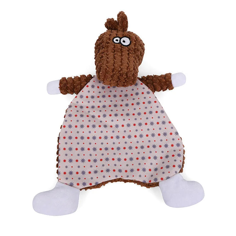 Brown velvet stuffed fox elephant dog toy with squeaker and crinkle sound paper