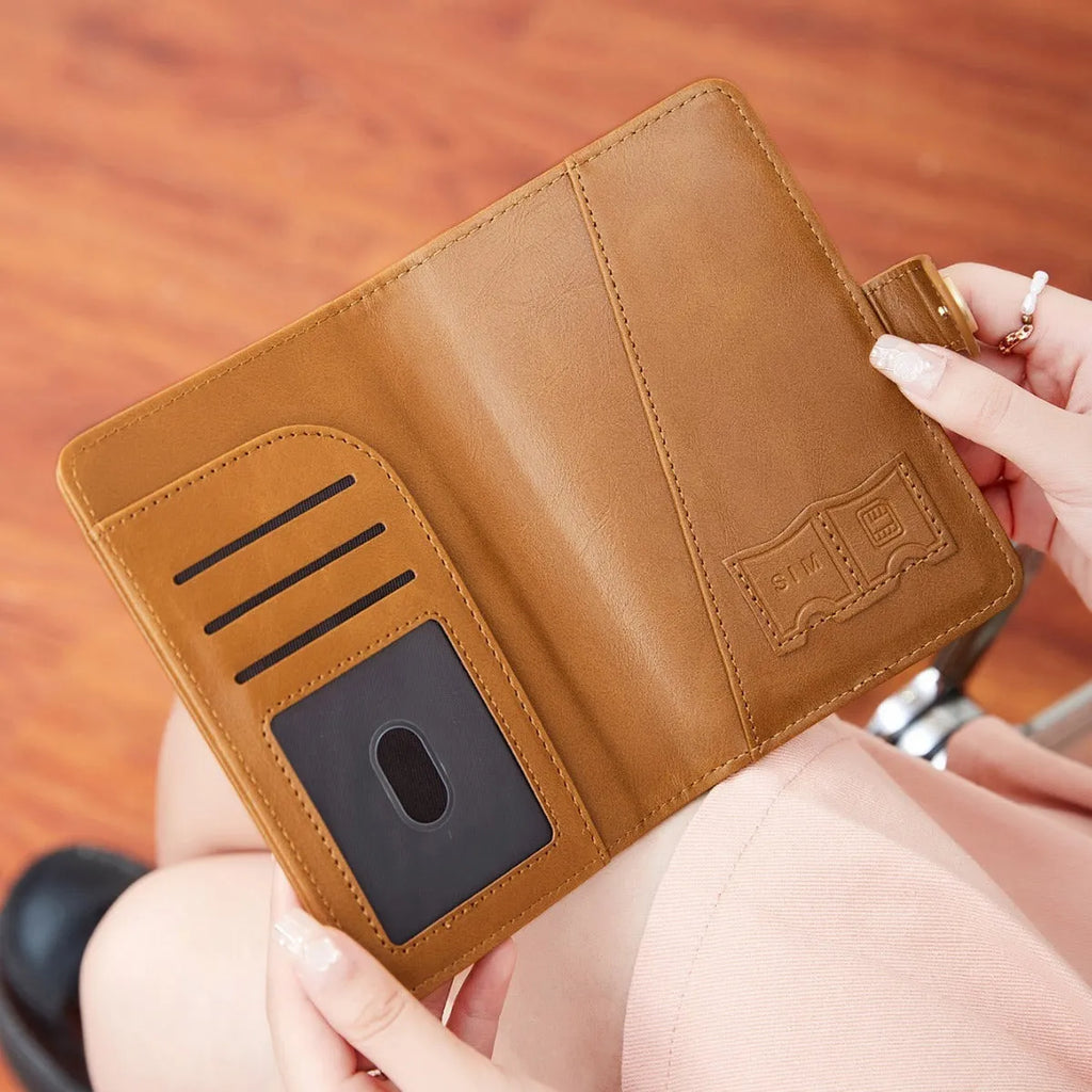 PU leather multifunctional passport holder wallet in various colours showing sewing line detail and anti-theft protection.