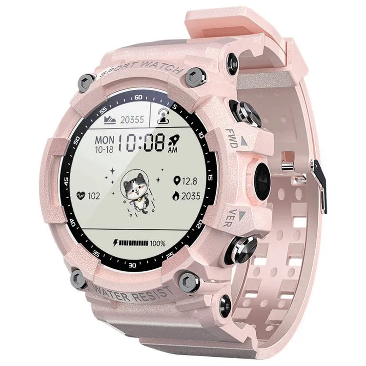 ATTACK 3 IP67 waterproof smartwatch in black, pink, or white with circular 1.28 inch display and TPU strap