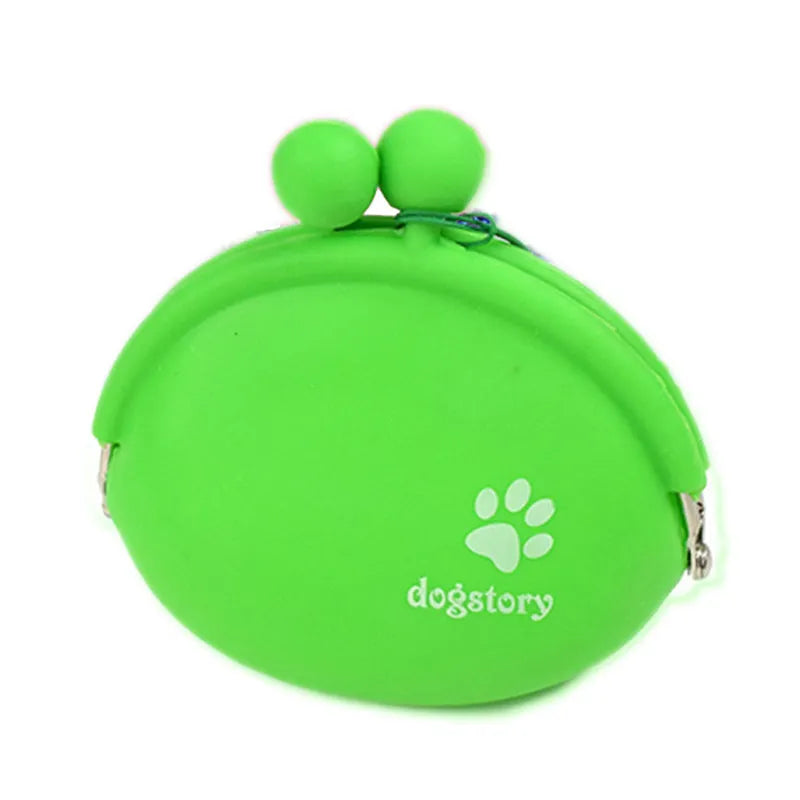 Yellow silicone dog training treat waist bag with hook-and-loop closure, shown with treats.