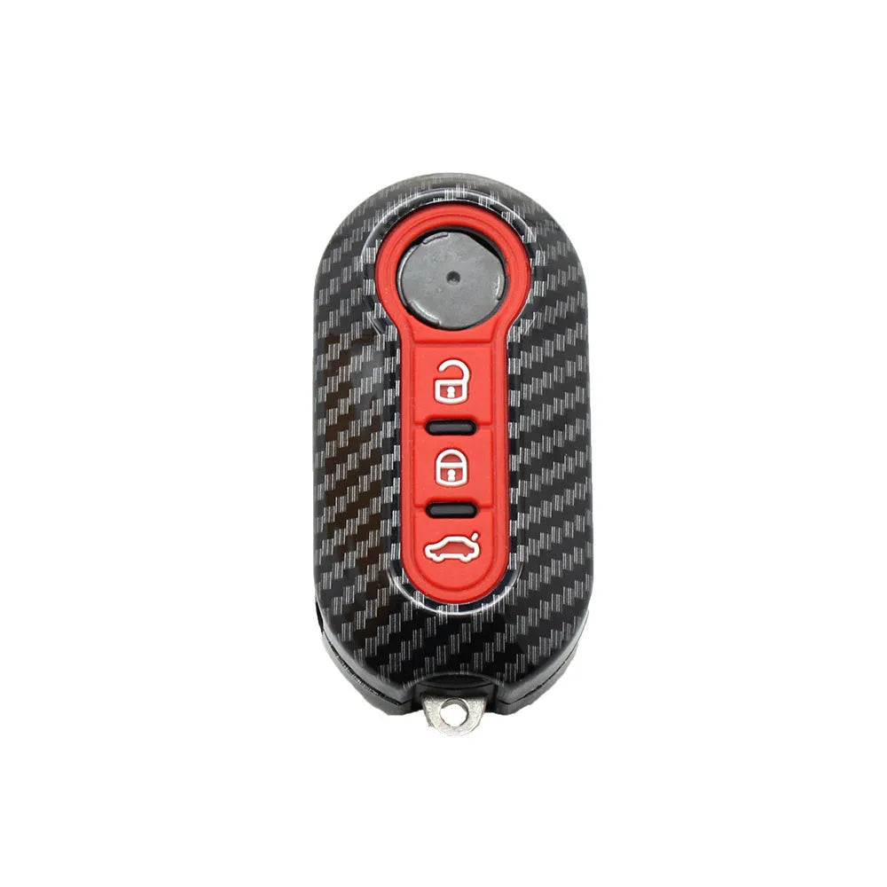 Fiat 500 Boyue Ottimo Viaggio carbon fibre pattern ABS key shell in black, red, and dark blue