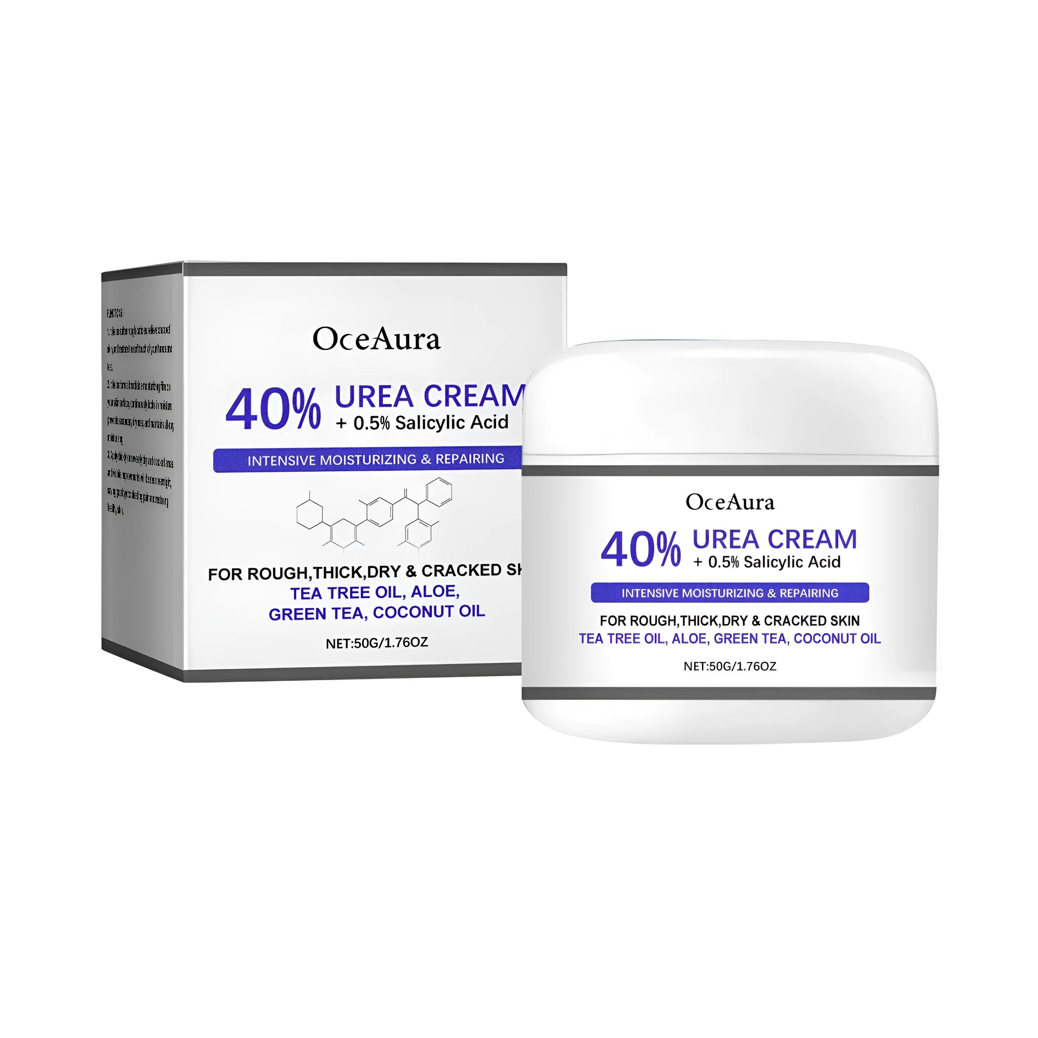 50g jar of anti-cracking hand and foot cream with urea and natural extracts.