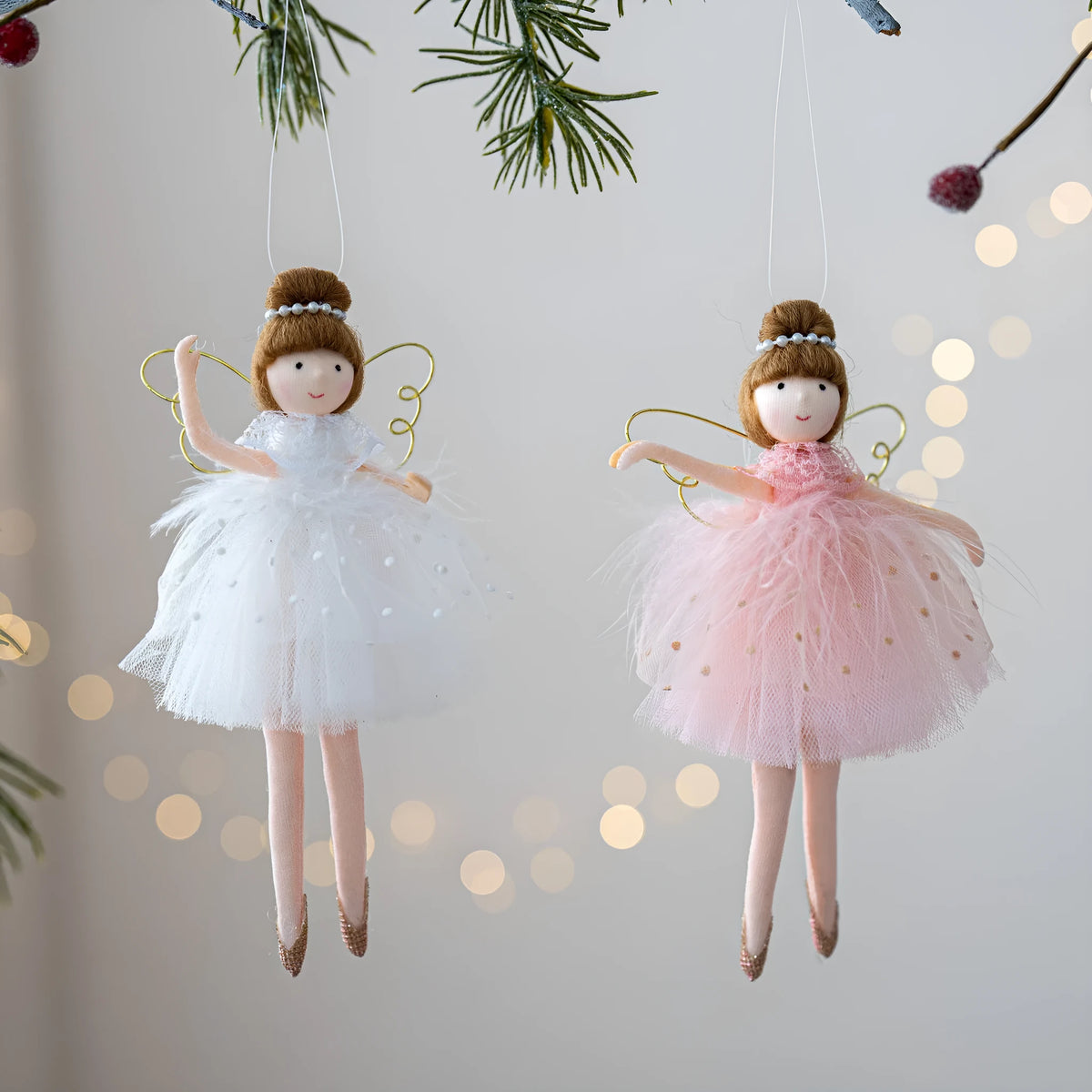 Pink or white cloth ballet girl angel plush doll with hanging loop, modern simplicity design