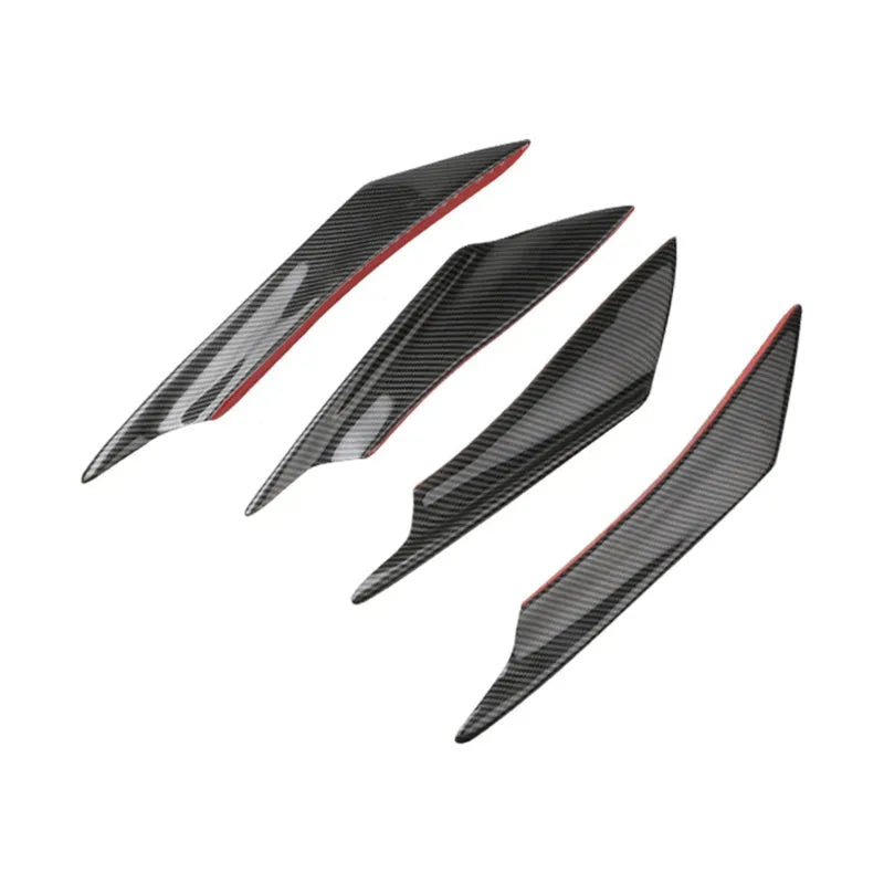 Set of four carbon fibre pattern ABS plastic bumper blades for car modification.