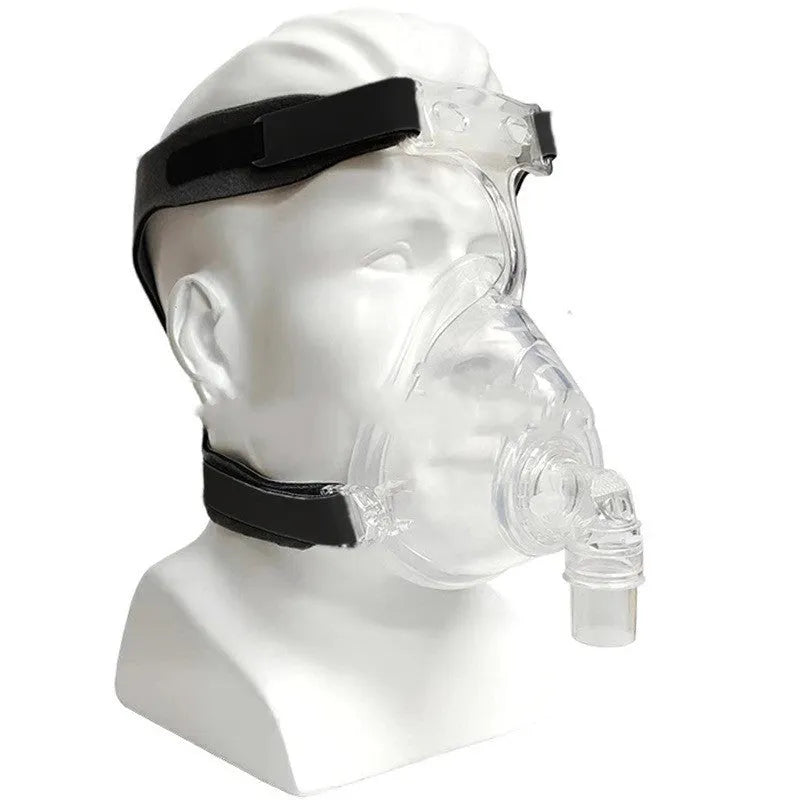 Transparent CPAP breathing mask with silicone construction and PC elbow adapters for ventilator connection