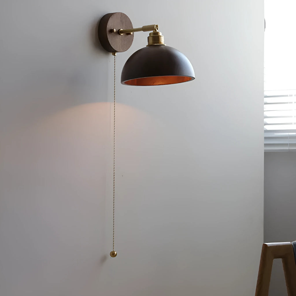 Nordic style bedside wall lamp in walnut or raw wood colour finish with adjustable light tones