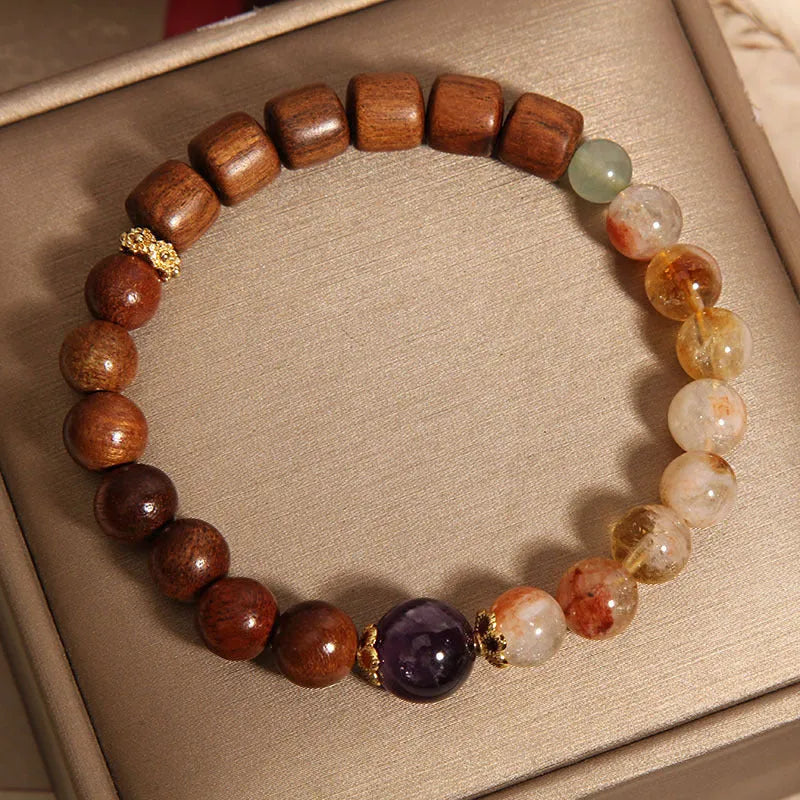 Women's bracelet with pineapple yellow tower crystal and ebony amethyst stones with pearl rhinestone pastoral styling